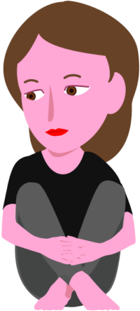 両手で膝を抱え込んで落ち込んでいる女性のイラスト