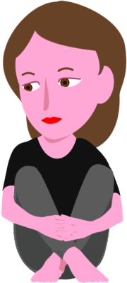 両手で膝を抱え込んで落ち込んでいる女性のイラスト