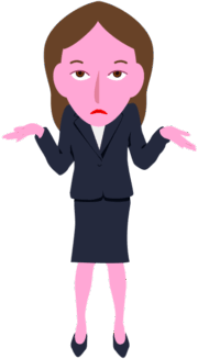肩をすくめてお手上げポーズをしている女性社員のイラスト