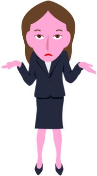 肩をすくめてお手上げポーズをしている女性社員のイラスト