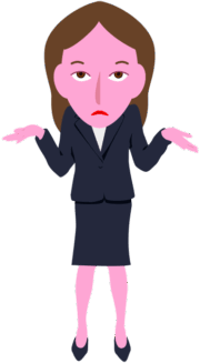 肩をすくめてお手上げポーズをしている女性社員のイラスト