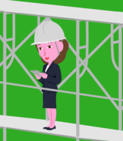 建築現場を視察している施主会社の女性社員のイラスト