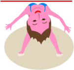 リンボーダンス 笑顔でリンボーダンスを楽しんでいる水着女性のイラスト