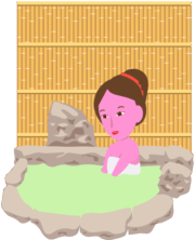 温泉の岩風呂でリラックスしている女性のイラスト