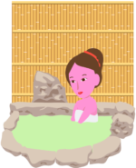 温泉 温泉の岩風呂でリラックスしている女性のイラスト