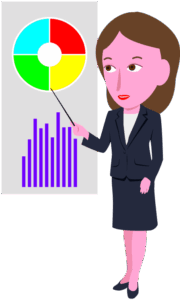 商品開発のプレゼンを行っているキャリアウーマンのイラスト