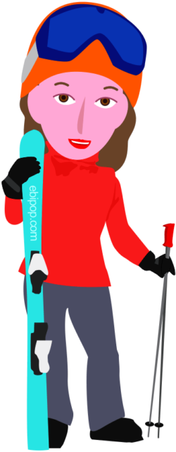 余暇に趣味のスキーを楽しんでいる女性のイラスト