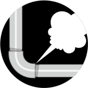 蒸気漏れ 配管の継ぎ手から蒸気が漏れているイラスト