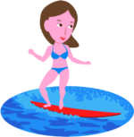 サーフィン 夏の海でサーフィンを楽しんでいる若い女性のイラスト