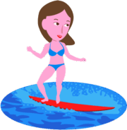 サーフィン 夏の海でサーフィンを楽しんでいる若い女性のイラスト