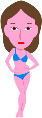 腰に両手を当ててポーズを作っている水着女性のイラスト