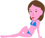 脚を伸ばして座っている水着女性のイラスト