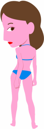 振り返って後ろを見ている水着女性のイラスト