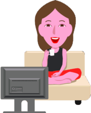 テレビを見て大笑いしている若い女性のイラスト