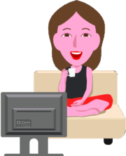 テレビを見て大笑いしている若い女性のイラスト
