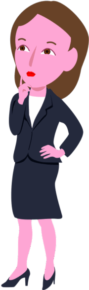 頬に片手をあてて思案している女性社員のイラスト