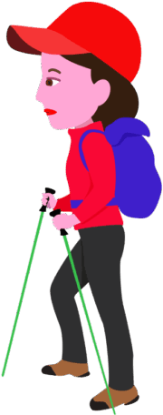 トレッキングに出かけた若い女性のイラスト