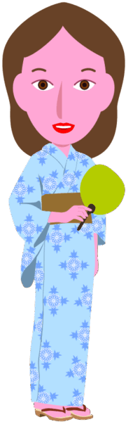 風呂上がりに浴衣を着て涼んでいる女性のイラスト