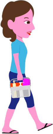 風呂道具を持って銭湯へ行く女性のイラスト