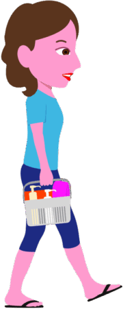 風呂道具を持って銭湯へ行く女性のイラスト