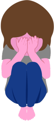座り込んで両手に顔を埋めて泣いている女性のイラスト