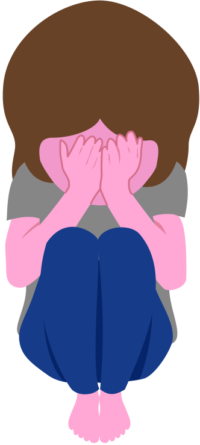 座り込んで両手に顔を埋めて泣いている女性のイラスト