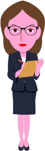 バインダーを使ってメモをとっているメガネをかけたキャリアウーマンのイラスト