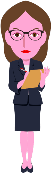 バインダーを使ってメモをとっているメガネをかけたキャリアウーマンのイラスト