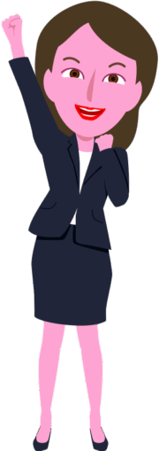 「やるぞーっ！」と拳を突き上げている元気な女性のイラスト