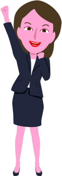 「やるぞーっ！」と拳を突き上げている元気な女性のイラスト