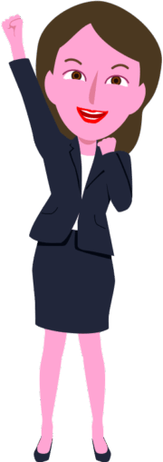 「やるぞーっ！」と拳を突き上げている元気な女性のイラスト