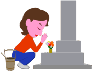 お墓参りをしている女性のイラスト