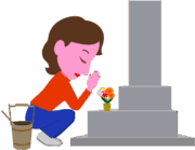 お墓参りをしている女性のイラスト