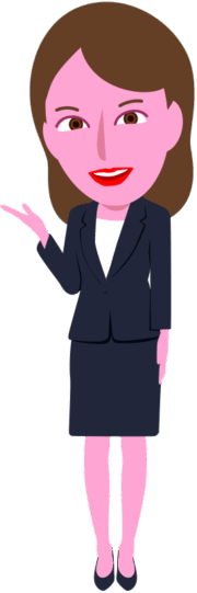 「こちらです」と顧客を案内する女性社員のイラスト