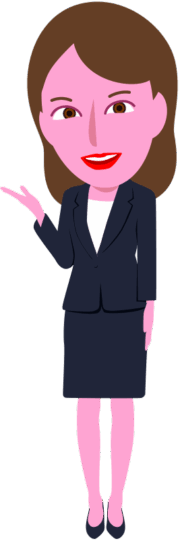 「こちらです」と顧客を案内する女性社員のイラスト