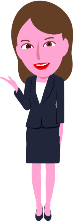 「こちらです」と顧客を案内する女性社員のイラスト