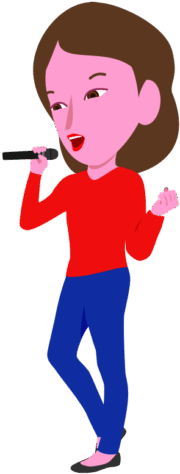 カラオケで熱唱している若い女性のイラスト