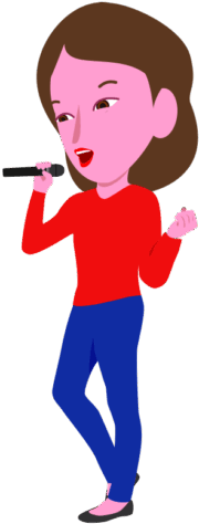 カラオケで熱唱している若い女性のイラスト
