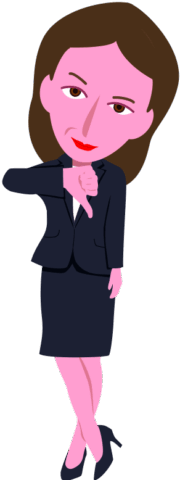 皮肉な笑みを浮かべて、却下のサインを出しているキャリアウーマンのイラスト