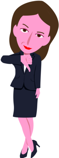 皮肉な笑みを浮かべて、却下のサインを出しているキャリアウーマンのイラスト
