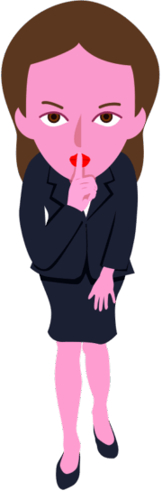 唇に人差し指をあてて「しーっ」合図を送っている女性のイラスト