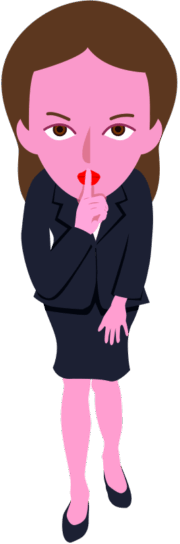 唇に人差し指をあてて「しーっ」合図を送っている女性のイラスト