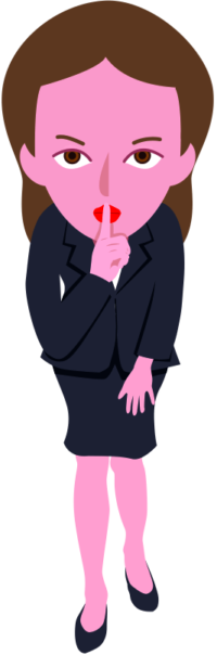 唇に人差し指をあてて「しーっ」合図を送っている女性のイラスト