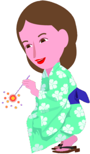 浴衣姿で線香花火を楽しんでいる女性のイラスト
