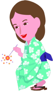 浴衣姿で線香花火を楽しんでいる女性のイラスト