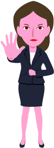 手の平を前に出してストップをかけている女性社員のイラスト