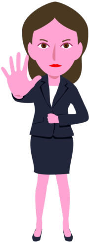 手の平を前に出してストップをかけている女性社員のイラスト