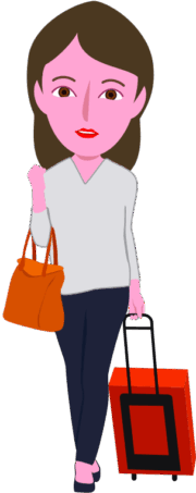 キャリーバッグを引いて歩いている女性のイラスト