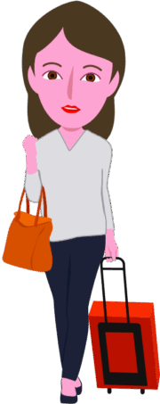 キャリーバッグを引いて歩いている女性のイラスト
