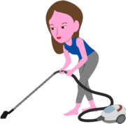 電気掃除機 床を電気掃除機で清掃している女性のイラスト